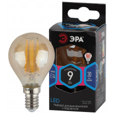 Лампа светодиодная F-LED P45-9W-840-E14 gold (филамент, шар золот, 9Вт, нейтр, E14) (10/100/3600)