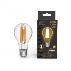 Лампа Gauss Filament А70 26W 2600lm 2700К Е27 LED 1/10/40