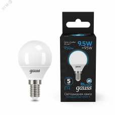 Лампа Gauss Шар 9.5W 950lm 6500K E14 LED 1/10/100