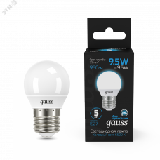 Лампа Gauss Шар 9.5W 950lm 6500K E27 LED 1/10/100