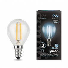 Лампа Gauss Filament Шар 9W 710lm 4100К Е14 LED 1/10/50