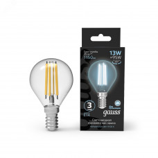 Лампа Gauss Filament Шар 13W 1150lm 4100К Е14 LED 1/10/50