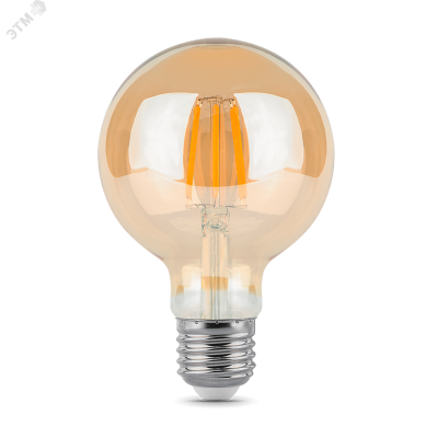 Лампа Gauss Filament G95 6W 620lm 2400К Е27 golden диммируемая LED 1/20