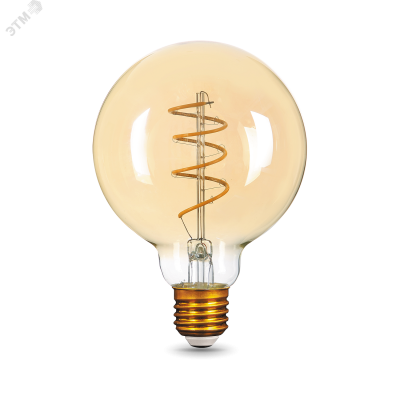 Лампа Gauss Filament G95 6W 360lm 2400К Е27 golden flexible LED 1/20