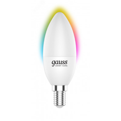 Лампа Gauss Smart Home С37 5W 470lm 2700-6500К Е14 RGBW+изм.цвет.темп.+диммирование LED 1/10/40