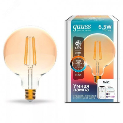 Лампа Gauss Smart Home Filament G95 6,5W 720lm 2000-5500К E27 изм.цвет.темпр.+диммирование LED 1/40