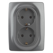 Розетка 2X2P+E Schuko со шторками , 16A-250В, Эра12, графит, 12-2108-12