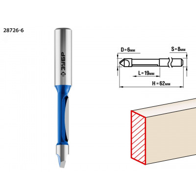 Фреза кромочная прямая со сверлом 6X19мм, хвостовик 8мм