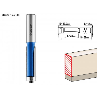 Фреза кромочная с нижним подшипником 12.7x38мм, хвостовик 12мм