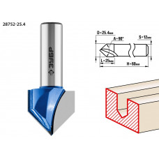 Фреза пазовая галтельная V-образная 25.4x25мм, угол 90град.мм