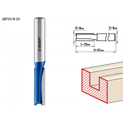 Фреза пазовая прямая 8x25мм, хвостовик 8мм