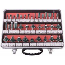 Фрезы по дереву кромочные, набор 35 шт, алюминиевый кейс, хвостовик 8 мм