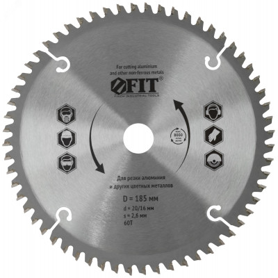 Диск пильный для циркулярных пил по алюминию 185x20/16x60T