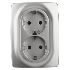 Розетка 2X2P+E Schuko со шторками , 16A-250В, Эра12, алюминий, 12-2108-03