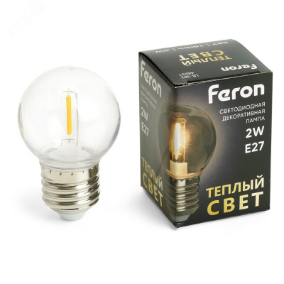 Лампа светодиодная, (2W) 230V E27 2700K G45 прозрачная, LB-383