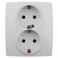 Розетка 2X2P+E Schuko со шторками, 16A-250В, Эра12, белый, 12-2104-01