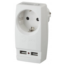 Адаптер ''Polynom'' 1гн 220V + 2xUSB 2100mA, c заземл, (белый) (10/60/1440) SP-1e-USB-W''