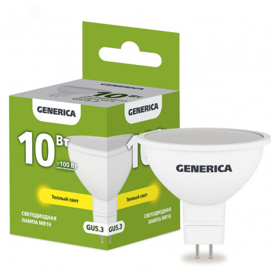 Лампа LED MR16 софит 10Вт 230В 3000К GU5.3 GENERICA