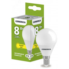 Лампа LED G45 шар 8Вт 230В 3000К E14 GENERICA