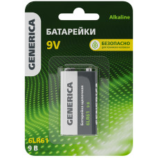 Батарейка щелочая Alkaline 6LR61 9V (1шт/блистер) GENERICA