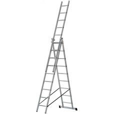 Лестница трехсекционная алюминиевая, 3 х 9 ступеней, H=257/426/591 см, вес 11.18 кг