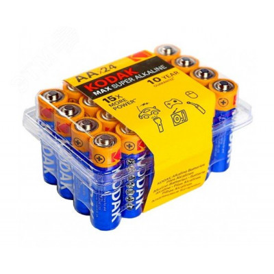 Батарейка Kodak LR6-24 plastic box MAX SUPER Alkaline [24 AA PVC] (24/480/19200)