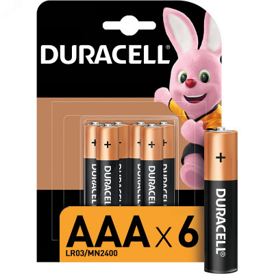 Duracell батарейки щелочные размера AAA, 6 шт. в упаковке