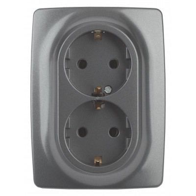 Розетка 2X2P+E Schuko, 16A-250В, Эра12, графит, 12-2106-12