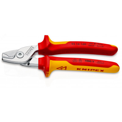 KNIPEX StepCut кабелерез VDE 1000V, ступенчатый рез, рез кабель d 15 мм (50 мм2, AWG 1/0), L-160 мм, диэлектрический, хромированный, двукомпонентные рукоятки, KN-9516