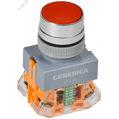 Кнопка D7-11BN d=22мм 1з+1р кр. GENERICA