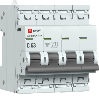Автоматический выключатель 4P 63А (C) 6кА ВА 47-63N EKF PROxima
