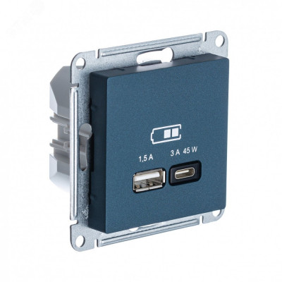 ATLASDESIGN USB РОЗЕТКА A + тип-C 45W высокоскор.заряд. QC,PD, механизм, ИЗУМРУД