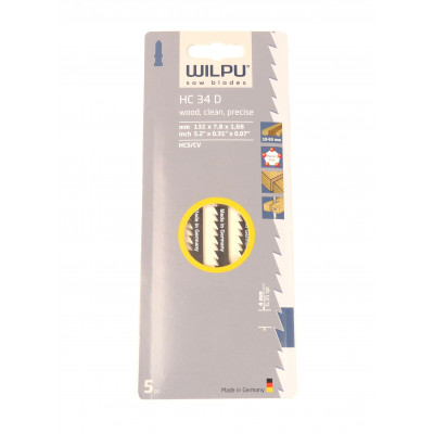 Пилка для лобзика HC 34 D х5шт/уп для дерева, клееного дерева до 65мм, пластмассы (прямой, чистый рез)