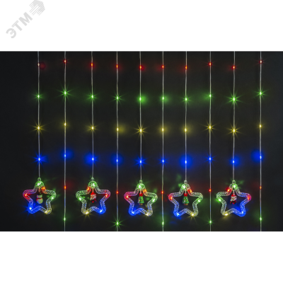 Гирлянда новогодняя светодиодная NGF-D035-03 бахрома звезды и фигурки RGBY 3х0.6м IP20