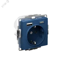 ATLASDESIGN РОЗЕТКА 16А c 2 USB A+C, 5В/2,4А/3,0А, 2х5В/1,5А, механизм, АКВАМАРИН