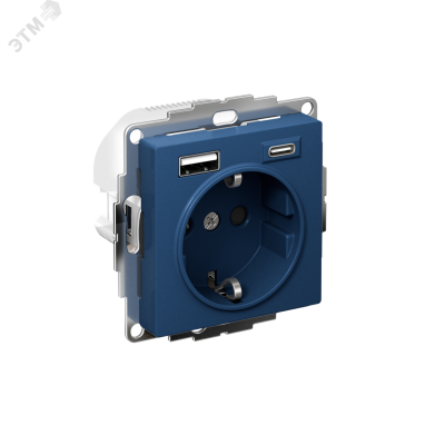 ATLASDESIGN РОЗЕТКА 16А c 2 USB A+C, 5В/2,4А/3,0А, 2х5В/1,5А, механизм, АКВАМАРИН