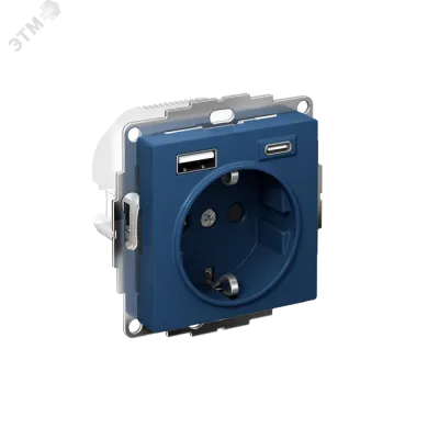 ATLASDESIGN РОЗЕТКА 16А c 2 USB A+C, 5В/2,4А/3,0А, 2х5В/1,5А, механизм, АКВАМАРИН