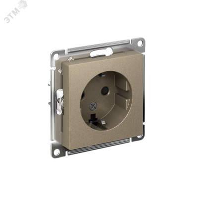 Розетка ATLASDESIGN с заземлением со шторками 16А механизм шампань