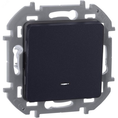 Выключатель 1-клавишный проходной с подсветкой/индикацией 10АХ безвинтовое крепление антрацит INSPIRIA