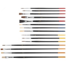 Кисти художественные натуральная щетина деревянная ручка плоские и круглые (15шт)