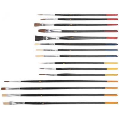 Кисти художественные натуральная щетина деревянная ручка плоские и круглые (15шт)