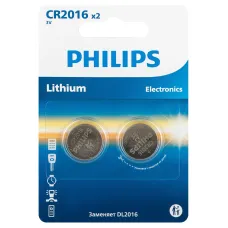Батарейки Philips CR2016P2/51 литиевые 2шт. CR2016-2BL (2/40/400/24000)
