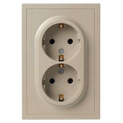 Розетка скрытого монтажа в рамку с заземлением двойная 2X2P+E Schuko со шторками IP20 16А-250В шампань 15-2105-04 Galaxy