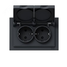 Механизм розетки двойной  16А  IP44  с заземлением  со шторками  с рамкой  с крышками  графит Эпика EKF