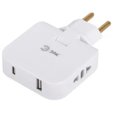 Разветвитель электрический ЭРА SPF-2-FL-USBC поворотный на 2 розетки + 2USB A+C 10А белый