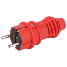 Вилка ЭРА VX13-R-IP44 каучуковая c заземлением 16А IP44 прямая красная