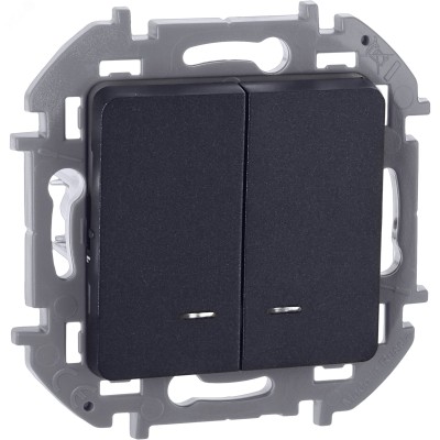 Выключатель 2-клавишный с подсветкой/индикацией 10АХ безвинтовое крепление антрацит INSPIRIA