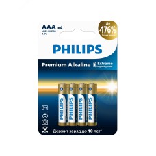 Батарейки Philips LR03M4W/51 ААА алкалиновые 1,5v 4 шт. LR03-4BL Premium (4/48/144/25920)