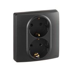 Розетка 2-местная с заземлением с защитными шторками безвинтовое крепление 16А в сборе антрацит ETIKA