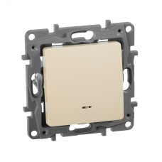 Выключатель 1-клавишный проходной с подсветкой/индикацией 10А безвинтовое крепление слоновая кость ETIKA